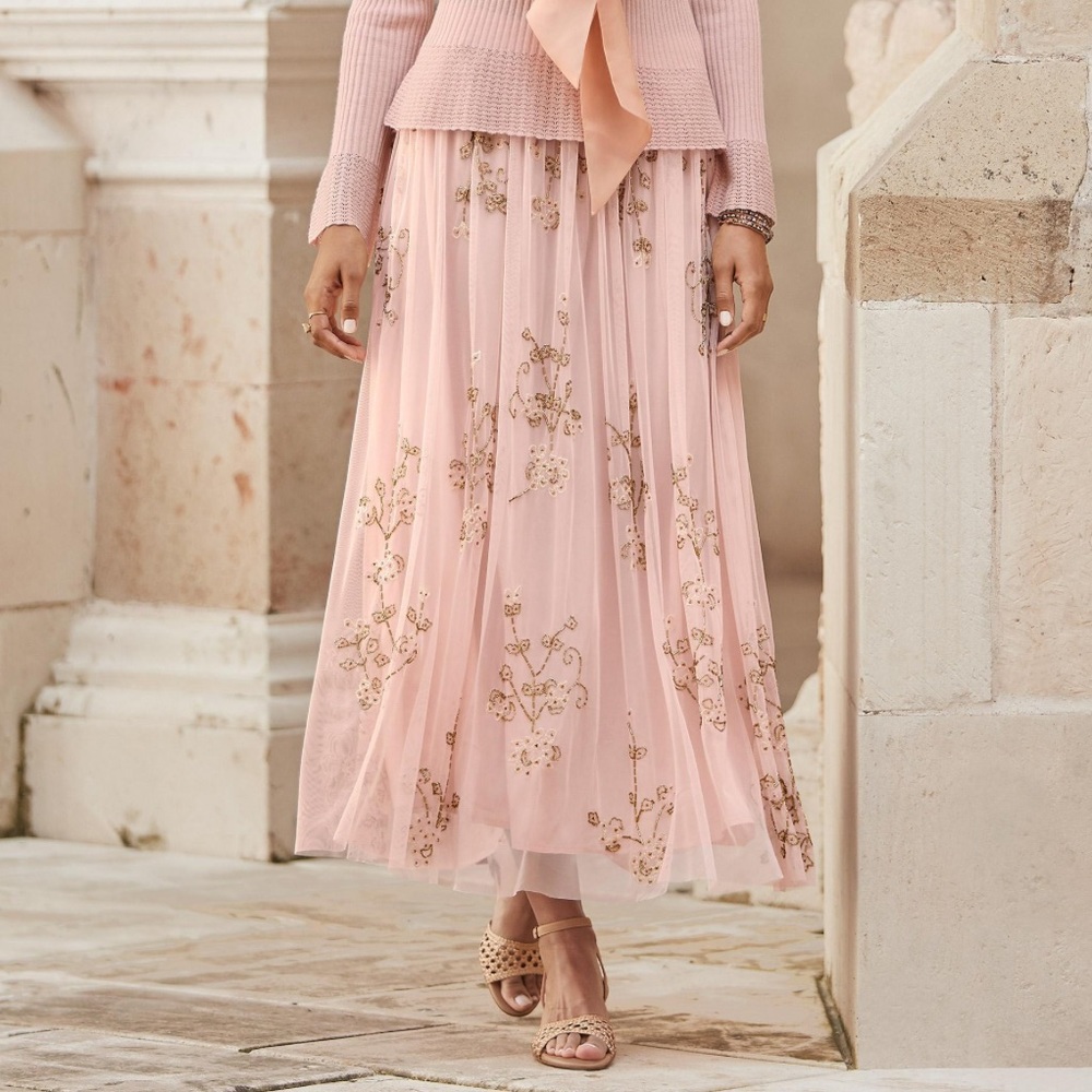 NWT Sundance Catalog Pink “Garbo Beaded Mesh Dance Skirt”